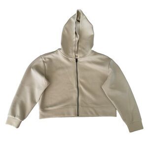 A New Day Women's Cropped Hoodie Jacket Cream Full Zip-Up Hooded Sweatshirt Sz L
